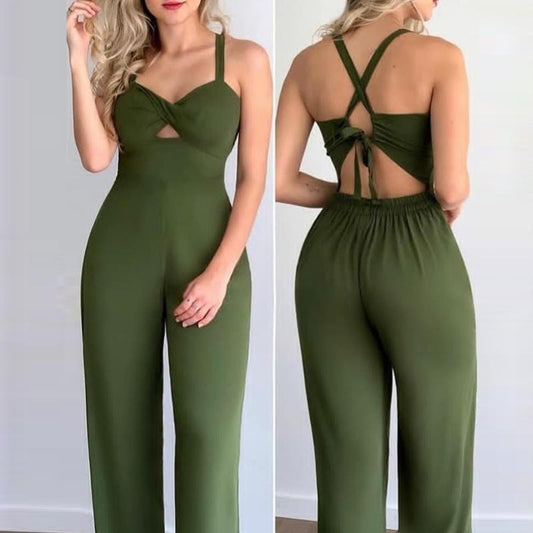 European And American Womens Hollowed Out Suspender Slim Fitting Jumpsuit