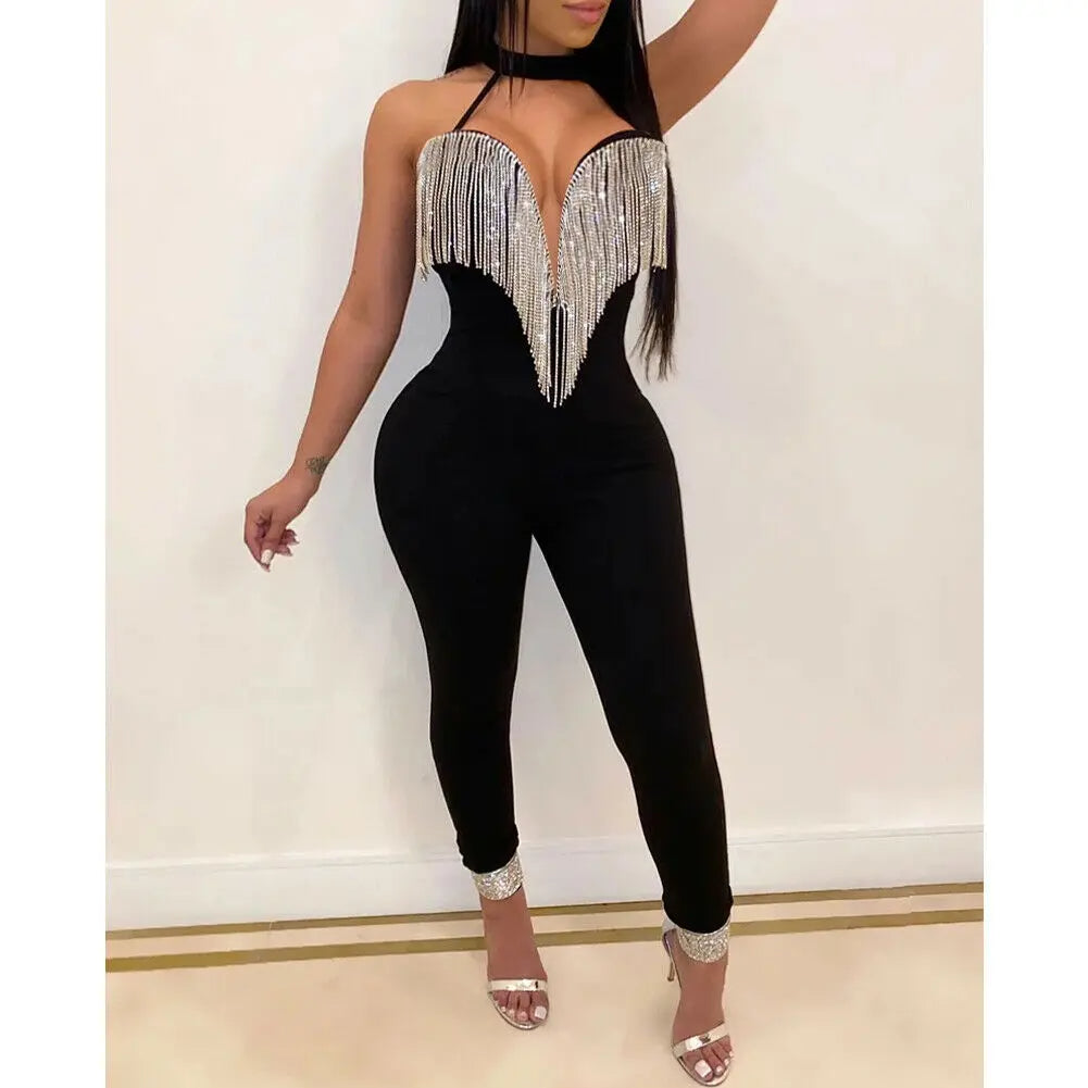 Backless Nightclub Crystal Gorgeous Jumpsuit