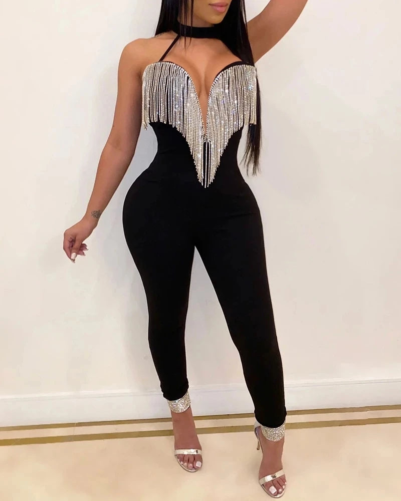 Backless Nightclub Crystal Gorgeous Jumpsuit