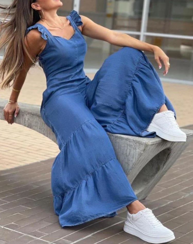 Ruffle Sleeveless Women's Flared Jumpsuit