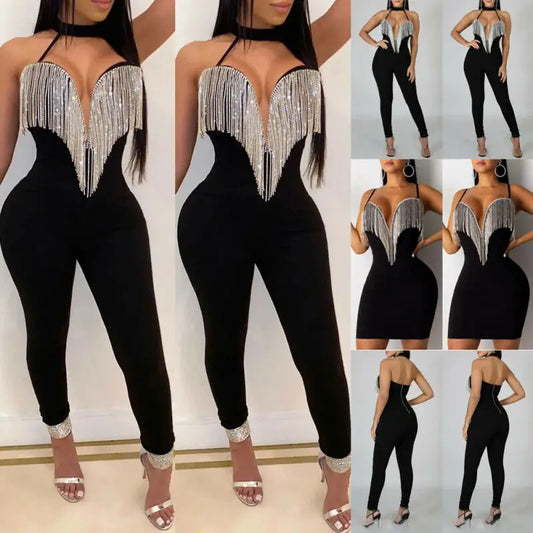 Backless Nightclub Crystal Gorgeous Jumpsuit