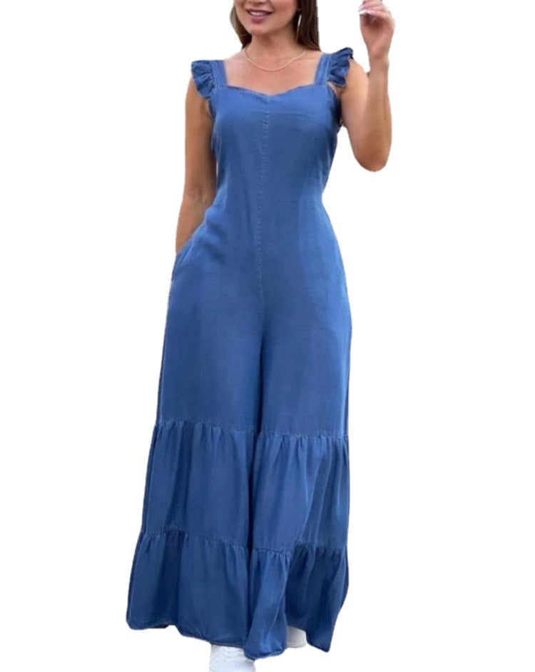 Ruffle Sleeveless Women's Flared Jumpsuit